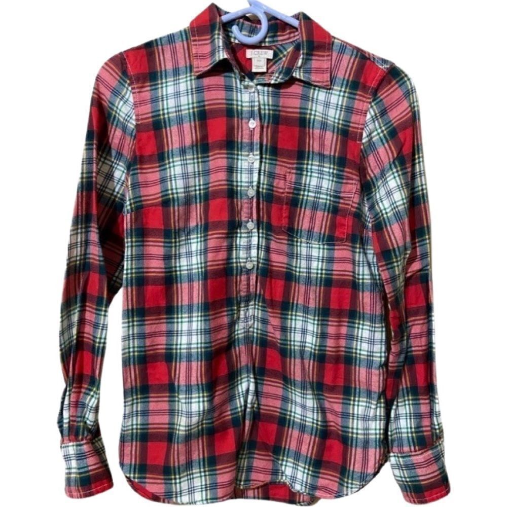 J. Crew Half Button Cotton Red Plaid Flannel